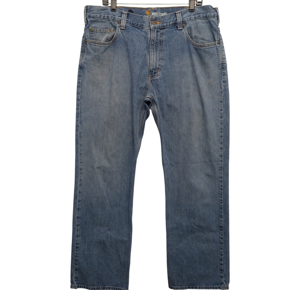Carhartt Loose Straight Jeans Mens 36x32 Blue Denim Workwear B325‎ LOB